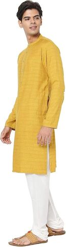 In-Sattva Men's Indian Embroidered Dobby Textured Woven Long Kurta Tunic in Kuwait