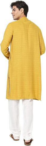 In-Sattva Men's Indian Embroidered Dobby Textured Woven Long Kurta Tunic in Kuwait