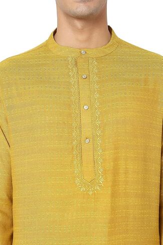 In-Sattva Men's Indian Embroidered Dobby Textured Woven Long Kurta Tunic in Kuwait