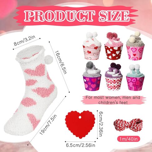 ShinyMatch 6 Pair Valentine's Day Cupcake Socks Fuzzy Socks Gift with Cupcake Card Cute DIY Present Socks Gift for Women Men in Kuwait