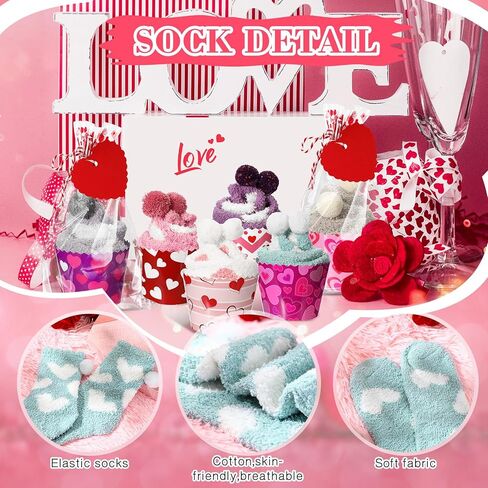 ShinyMatch 6 Pair Valentine's Day Cupcake Socks Fuzzy Socks Gift with Cupcake Card Cute DIY Present Socks Gift for Women Men in Kuwait