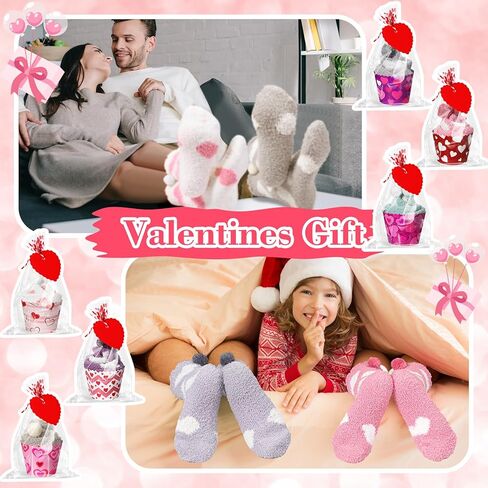 ShinyMatch 6 Pair Valentine's Day Cupcake Socks Fuzzy Socks Gift with Cupcake Card Cute DIY Present Socks Gift for Women Men in Kuwait