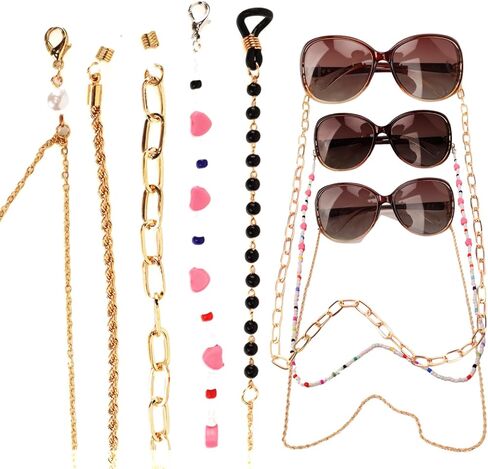 Pangogogo Crystal Pearls Gemstones Anti-slip Eyeglasses Chain Mouthpiece Face 5 Pieces in Kuwait