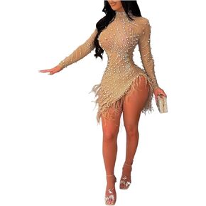 المرأة مثير شبكة شير الساخن الحفر Bodycon فساتين صغيرة طويلة الأكمام الشق الراين فستان نادي الحفلات