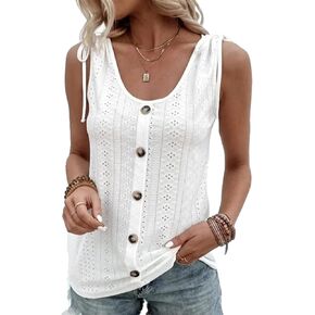 Lwsyeun Women's Fake Button Tank Top U-Neck Sexy Summer Casual Slim Vest Sleeveless Cute Basic Cami Blouse in Saudi Arabia
