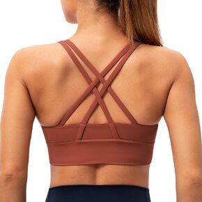 Lavento Strappy Sports Bras for Women Longline Padded Medium Support Yoga Training Bra Top in Saudi Arabia