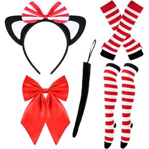 Matiniy 5 PCS Cat Costume Set Include Cat Headband Bow Tail Gloves Knee Socks Tie for Women Girls Halloween Cosplay in Saudi Arabia