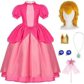 فستان زي الأميرة الخوخ للفتيات من Miulruma للأطفال مع ملحقات الشعر المستعار أزياء الهالوين أزياء سوبر بروس التنكرية باللون الوردي in Kuwait
