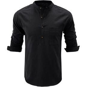 تي شيرت رجالي من القطن والكتان هينلي بأكمام قصيرة كاجوال للصيف والشاطئ، تي شيرت هيبي بلوزة تي شيرت in Kuwait