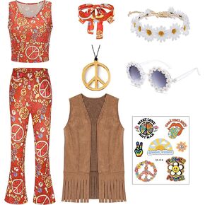 زي EBYTOP Holloween Hippie التنكري للفتيات، ملابس وإكسسوارات الستينيات والسبعينيات in Kuwait