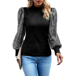 Women's Sequin Tops Sparkly Glitter Blouses Sequined Balloon Long Sleeve Shirts Shimmer Dressy Tops for Party Clubwear in Kuwait