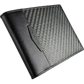 كولد فاير محفظة تكتيكية من الياف الكربون مع نافذة لبطاقة الهوية للرجال - محفظة مصنوعة يدويا من جلد كيه الاصلي للرجال نحيفة للغاية ثنائية الطي مع حجب تقنية تحديد الهوية بموجات الراديو. هدية للرجال. in Kuwait