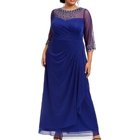 Alex Evenings Women's Plus Size Long Sleeve Sweetheart Neckline Dress