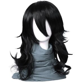 ColorGround Medium Long Wavy Anime Cosplay Wig for Men (Black Wavy)