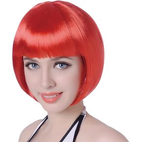 Free beauty Blonde Bob Short Cosplay Flapper Wig-Straight Synthetic Hair With Classic Flat Bangs for Women Natural Looking Halloween Party Christmas Wigs One Size