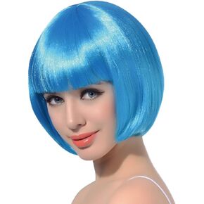 Free beauty Blonde Bob Short Cosplay Flapper Wig-Straight Synthetic Hair With Classic Flat Bangs for Women Natural Looking Halloween Party Christmas Wigs One Size