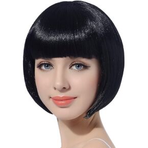 Free beauty Blonde Bob Short Cosplay Flapper Wig-Straight Synthetic Hair With Classic Flat Bangs for Women Natural Looking Halloween Party Christmas Wigs One Size in Saudi Arabia