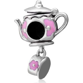 Choruslove Cup Charms 925 Sterling Silver Teapot and Cup Set, Magic Lamp of Aladdin, Coffee Cup Beads Suitable for European Style Bracelet, Gift for Valentines Day/Mothers Day/Christmas
