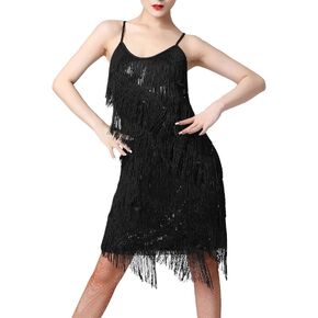 1920s Women Sequin Latin Dance Tassel Fringe Dress Flapper Sexy Gatsby Cocktail Vintage Tango Ballroom Roaring 20s Party