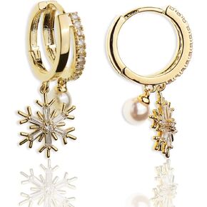 Sonateomber Double Circle Small Diamond Hoop Cartilage Earrings for Women - Sparkly Cubic Zirconia Rhinestone Huggie Snowflake/Pearl/Star Moon/Cube Drop Dangle Earring Valentines Gift