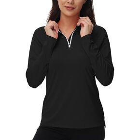 BGOWATU Women's UPF 50+ Sun Protection Shirt Golf Polo T-Shirt Quarter Zip Pullover Long Sleeve Rash Guard