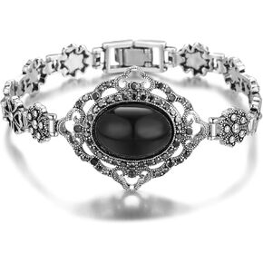 Aprilery Black Bracelets Onyx Marcasite Cuff Bangle for Women Teen Girls Infinity Bracelets Jewelry with Clasp Gifts for Her