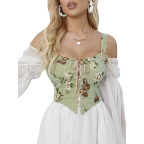 SOLY HUX Women's Butterfly Floral Print Overbust Corset Cami Top Lace up Bustier Bodyshaper Tops in Saudi Arabia