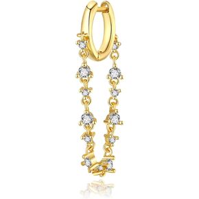 PICKBEAU 925 Sterling Silver 18K Gold Plated Cubic Zirconia Sparkling Layered Huggie Ear Cuff Gold Pearl Earrings for Women | Non Pierced Chain Ear Cartilage Clip on Wrap Earrings Helix Cuffs