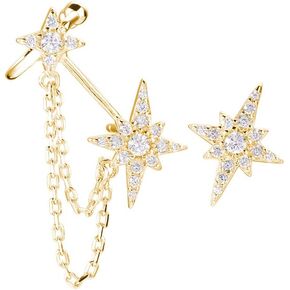 SLUYNZ 925 Sterling Silver Star Cuff Earrings for Women Teen Girls Asymmetric Star Studs Earrings Tassel Chain