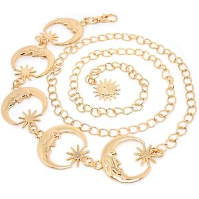 Women’s Moon Sun Metal Link Waist Chain Belts Dress Belt Rave Body Jewelries Skirt Jeans Accessories in Kuwait