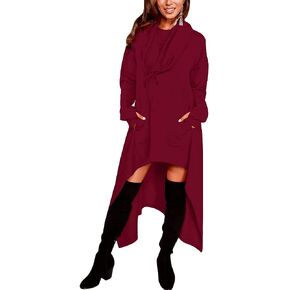 Sprifloral Womens Asymmetric Hem Long Sleeve Loose Casaul Hoodies Sweatshirts Tunic Tops