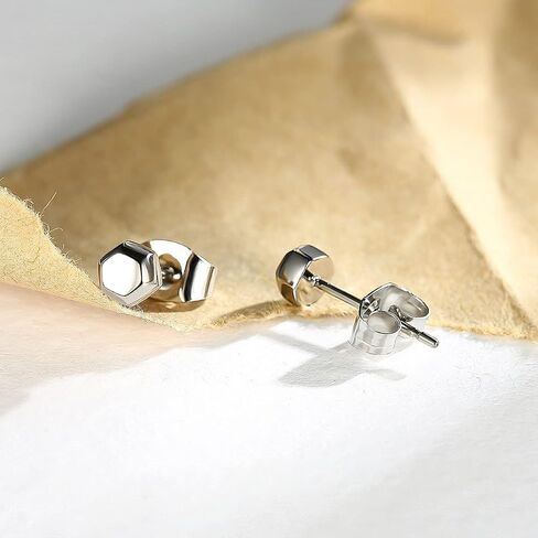 TGNEL Pure Titanium Earrings Studs Nickel-Free Hypoallergenic Earrings for Sensitive Ears, Dainty Hexagon/Triangle/Square/Rectangle Geometric Stud Earrings for Women Men in Kuwait