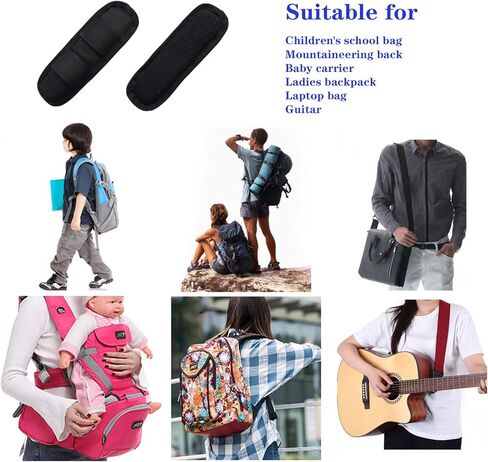 وسادة حزام كتف قابلة للفصل لشنطة الظهر والكاميرا واللابتوب والماسنجر والجيتار (عبوة من قطعتين)، اسود × 2، M, أسود × 2, Medium in Kuwait