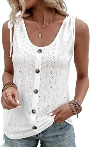 Lwsyeun Women's Fake Button Tank Top U-Neck Sexy Summer Casual Slim Vest Sleeveless Cute Basic Cami Blouse in Saudi Arabia