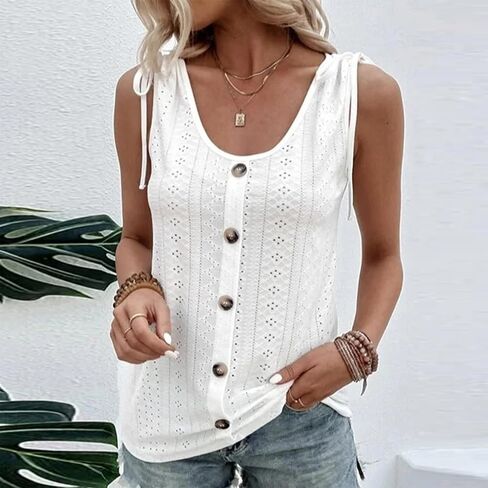 Lwsyeun Women's Fake Button Tank Top U-Neck Sexy Summer Casual Slim Vest Sleeveless Cute Basic Cami Blouse in Saudi Arabia