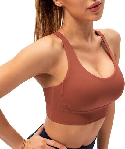 Lavento Strappy Sports Bras for Women Longline Padded Medium Support Yoga Training Bra Top in Saudi Arabia