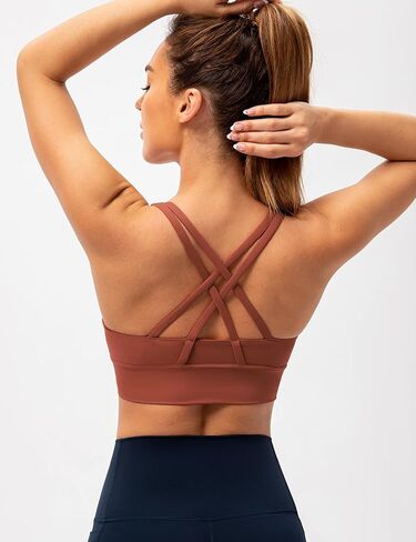 Lavento Strappy Sports Bras for Women Longline Padded Medium Support Yoga Training Bra Top in Saudi Arabia