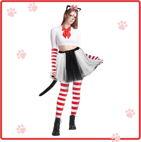Matiniy 5 PCS Cat Costume Set Include Cat Headband Bow Tail Gloves Knee Socks Tie for Women Girls Halloween Cosplay in Saudi Arabia