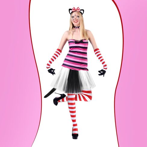 Matiniy 5 PCS Cat Costume Set Include Cat Headband Bow Tail Gloves Knee Socks Tie for Women Girls Halloween Cosplay in Saudi Arabia