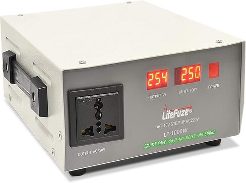 LiteFuze 5000 Watt محول الجهد الكهربي خطوة لأعلى / لأسفل - 110 فولت إلى 220 فولت / 220 فولت إلى 110 فولت محول طاقة - سلك مؤرض بالكامل في الولايات المتحدة الأمريكية - مقبس مخرج عالمي، 2 منافذ أمريكية - معتمدة من CE in Kuwait