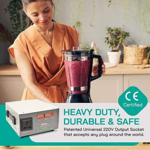 LiteFuze 5000 Watt محول الجهد الكهربي خطوة لأعلى / لأسفل - 110 فولت إلى 220 فولت / 220 فولت إلى 110 فولت محول طاقة - سلك مؤرض بالكامل في الولايات المتحدة الأمريكية - مقبس مخرج عالمي، 2 منافذ أمريكية - معتمدة من CE in Kuwait