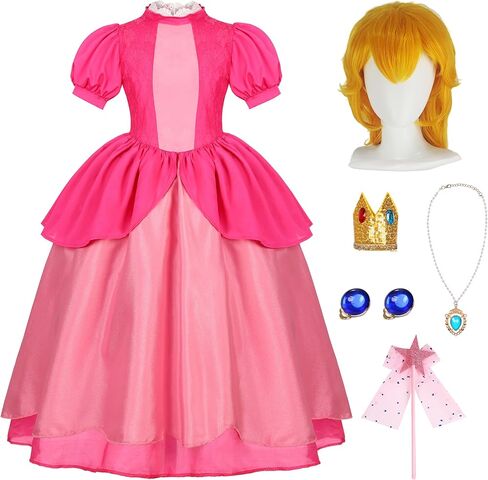 فستان زي الأميرة الخوخ للفتيات من Miulruma للأطفال مع ملحقات الشعر المستعار أزياء الهالوين أزياء سوبر بروس التنكرية باللون الوردي in Kuwait