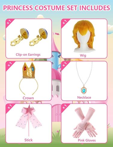 فستان زي الأميرة الخوخ للفتيات من Miulruma للأطفال مع ملحقات الشعر المستعار أزياء الهالوين أزياء سوبر بروس التنكرية باللون الوردي in Kuwait