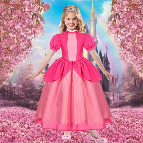 فستان زي الأميرة الخوخ للفتيات من Miulruma للأطفال مع ملحقات الشعر المستعار أزياء الهالوين أزياء سوبر بروس التنكرية باللون الوردي in Kuwait