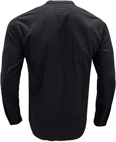 تي شيرت رجالي من القطن والكتان هينلي بأكمام قصيرة كاجوال للصيف والشاطئ، تي شيرت هيبي بلوزة تي شيرت in Kuwait