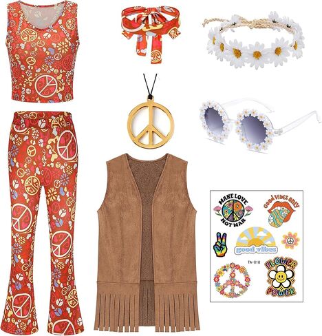 زي EBYTOP Holloween Hippie التنكري للفتيات، ملابس وإكسسوارات الستينيات والسبعينيات in Kuwait