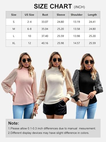 Women's Sequin Tops Sparkly Glitter Blouses Sequined Balloon Long Sleeve Shirts Shimmer Dressy Tops for Party Clubwear in Kuwait