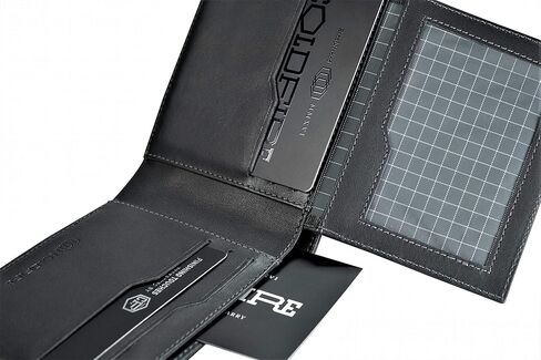 كولد فاير محفظة تكتيكية من الياف الكربون مع نافذة لبطاقة الهوية للرجال - محفظة مصنوعة يدويا من جلد كيه الاصلي للرجال نحيفة للغاية ثنائية الطي مع حجب تقنية تحديد الهوية بموجات الراديو. هدية للرجال. in Kuwait