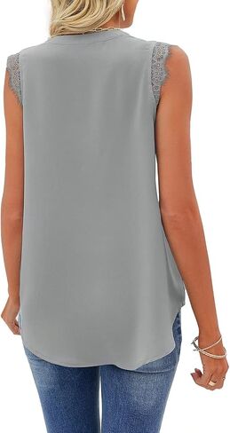 WELINCO Women's Summer Casual Sleeveless V Neck Lace Trim Tank Tops Loose Blouse Tees in Saudi Arabia