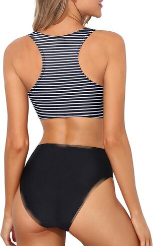 Holipick Women High Waisted Two Piece Bikini Set Racerback Bathing Suit Sporty Crop Top with Bottom for Teen Girls in Saudi Arabia